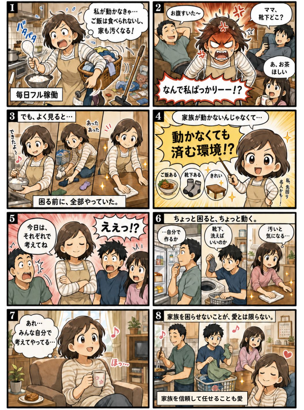 家族が困る前にすべてを先回りしてしまうことについて描いた漫画